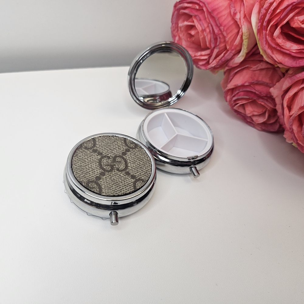 Upcycled Authenticated Gucci Canvas Pill Case with Mirror